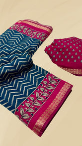 Blue and Pink Kalamkari Leheriya Handloom Cotton Saree